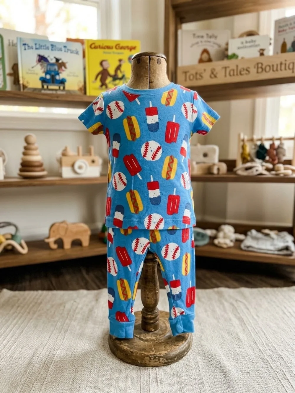Carter's Blue Baseball, Popsicle & Hot Dog Pajama Set